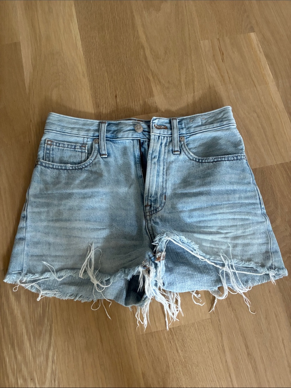 Madewell Light Blue Distressed High-Rise Denim Shorts